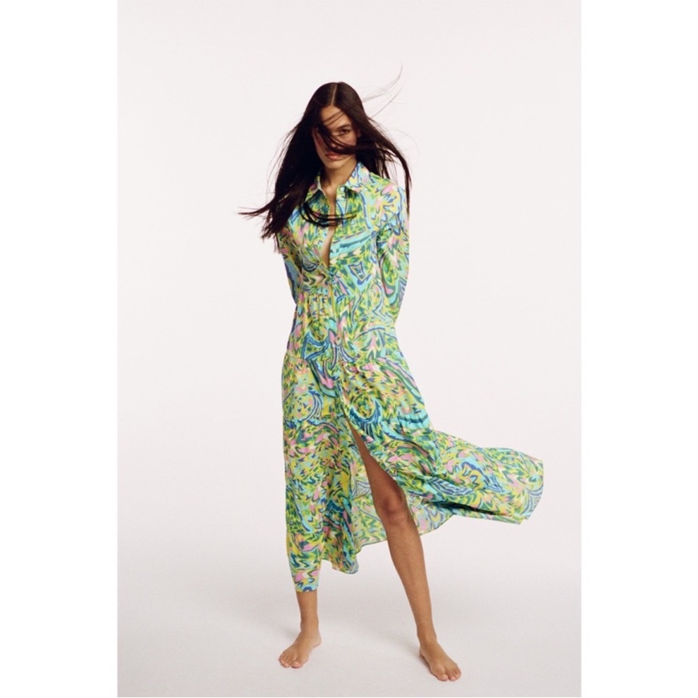 Zara green flower dress, size XS, New